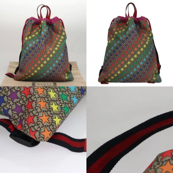 GUCCI GG Supreme Sherry Line Backpack PVC Beige Rainbow 550775 Auth 112335V - Picture 13 of 14